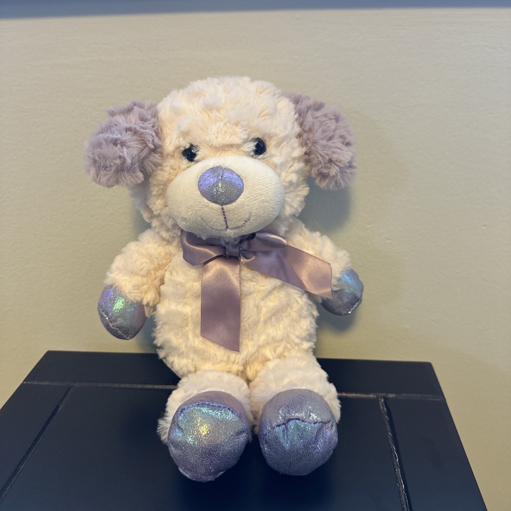 Kellytoy Plush Stuffed‎ Dog Poodle 10 Inch Purple Nose Ears Paws Ribbon 2020